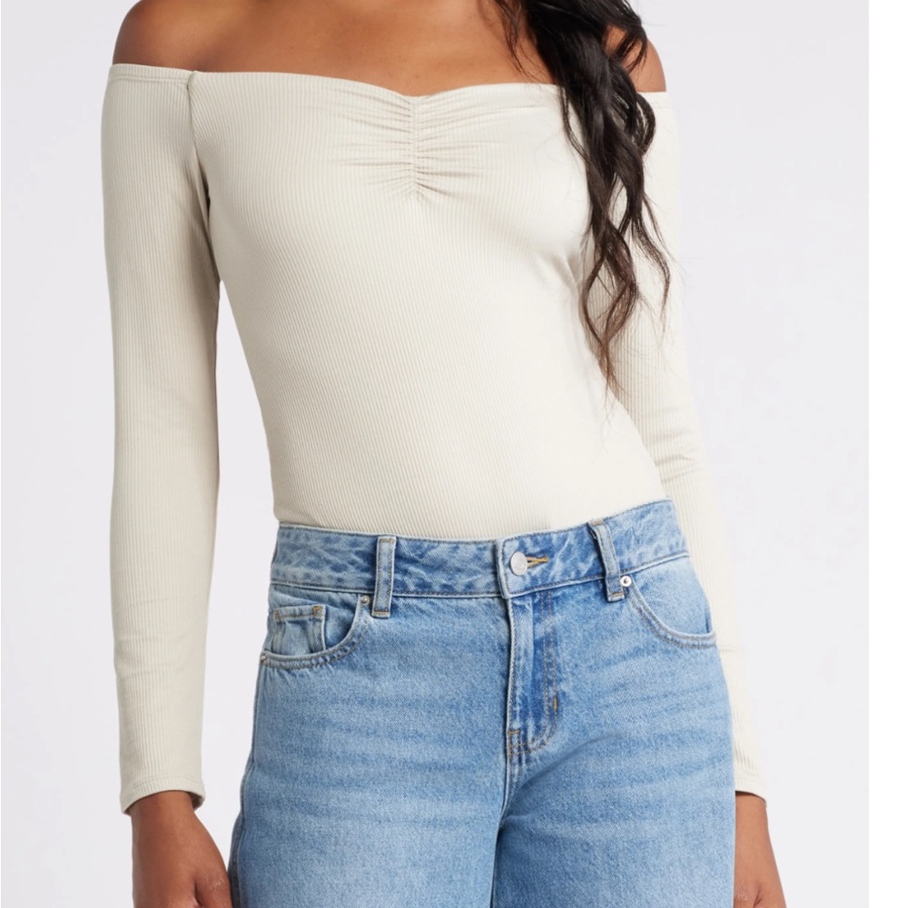 BP Off the Shoulder Ribbed Bodysuit